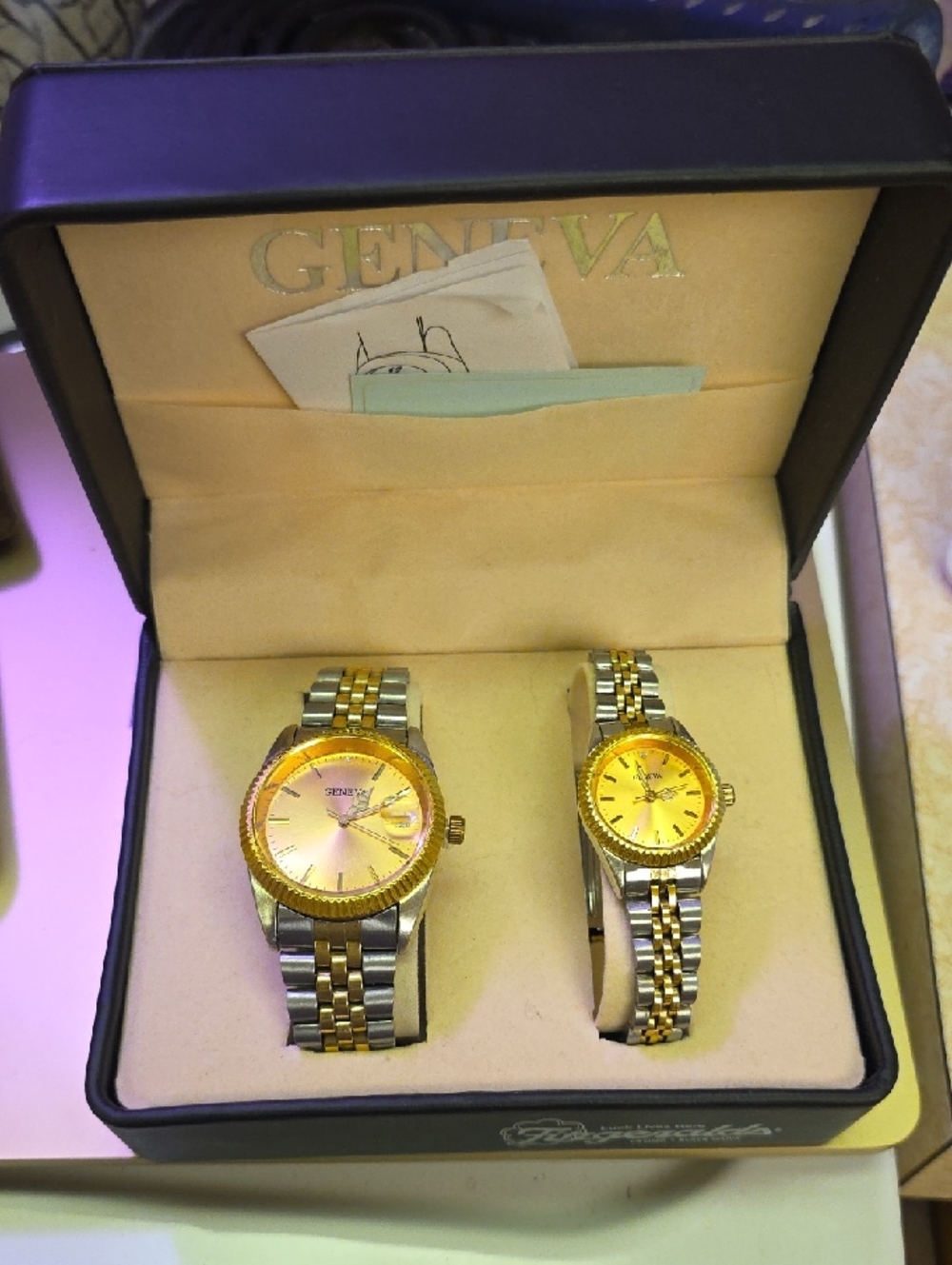 Geneva Two-Tone Gold and Silver Matching Watch Set